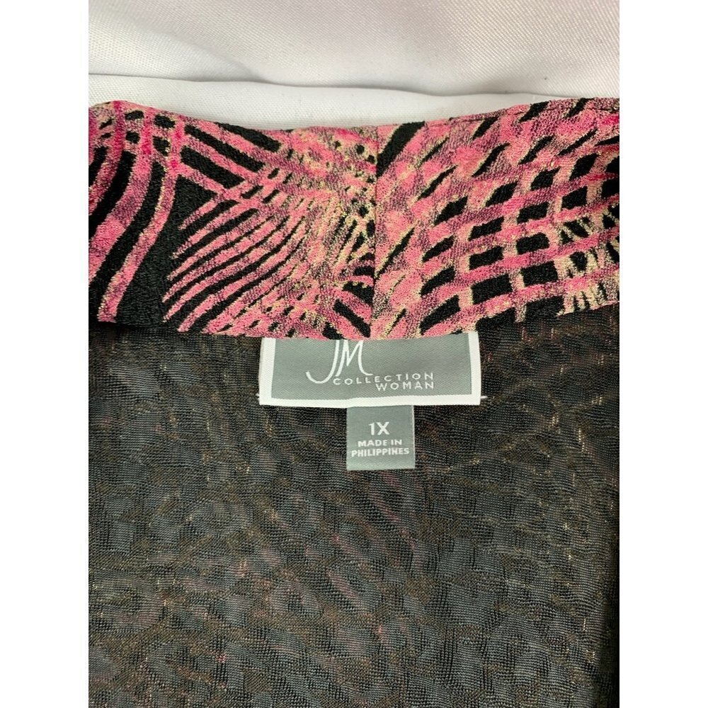 JM Collection Women's Pink & Black Ribbon Hash Blouse - Picture 4 of 8